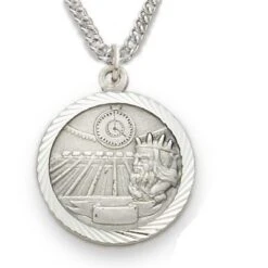 3/4 Inches Sterling Silver Swimming Medal With St. Christopher