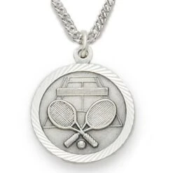3/4 Inches Sterling Silver Tennis Medal With St. Christopher