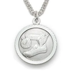 3/4 Inches Sterling Silver Track Medal With St. Christopher