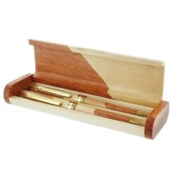 6-1/2 X 2-1/8 Two Toned Wood Box Set With Pen And Pencil