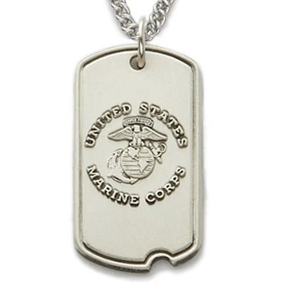 1-1/16 Inch Sterling Silver U.S. Marine Corps Dog Tag With Plain Back