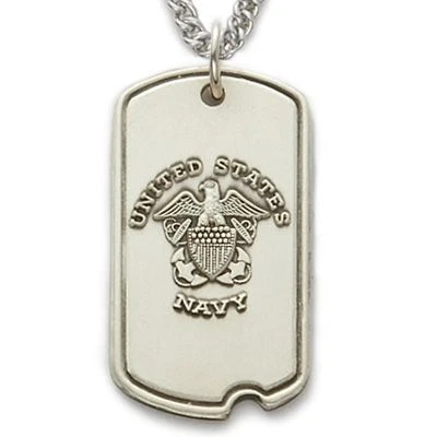 1-1/16 Inch Sterling Silver U.S. Navy Dog Tag With Plain Back 3 1-1/16 Inch Sterling Silver U.S. Navy Dog Tag With Plain Back