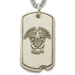 1-1/16 Inch Sterling Silver U.S. Navy Dog Tag With Cross