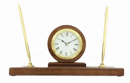11 X 3 X 5-1/2 Inches Walnut Finish Pen Set With Brass Clock 3 11 X 3 X 5-1/2 Inches Walnut Finish Pen Set With Brass Clock