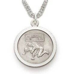 3/4 Inch Sterling Silver Male Wrestlers Medal With Saint Christopoher